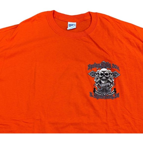 Spring Bike Rally 2014 T-Shirt 2XL N. Myrtle Beach SC Orange Skull Pipes NWOT - Picture 4 of 6